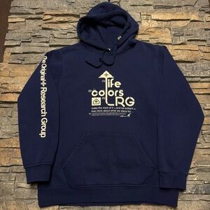 LRG Lifted Research Group Hoodie Sweatshirt Mens XL Logo Graphic Blue Pullover